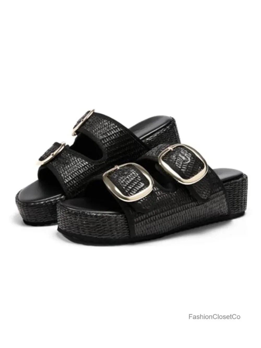 Womens Raffia Platform Sandals Espadrilles Two Band Slide Beach Vacation Shoes